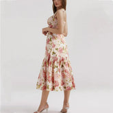 Floral Bra with Wire Corset Ruffles Midi Dress